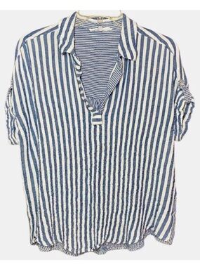 Jane and Delancey Striped Shorts Sleeve Top in Blue/White Women’s L